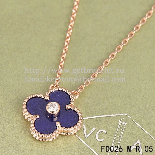 Van Cleef & Arpels Vintage Alhambra Pendant Pink Gold With Lapis Stone Mother Of Pearl Round Diamonds