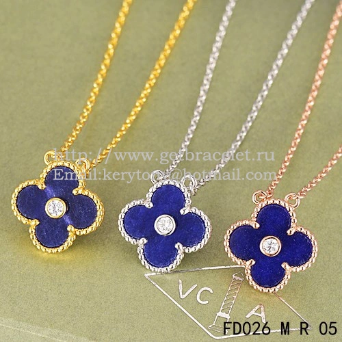 Van Cleef & Arpels Vintage Alhambra Pendant Pink Gold With Lapis Stone Mother Of Pearl Round Diamonds