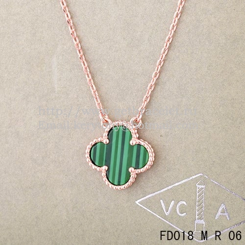 Van Cleef & Arpels Vintage Alhambra Pendant Pink Gold With Malachite Mother Of Pearl 15mm