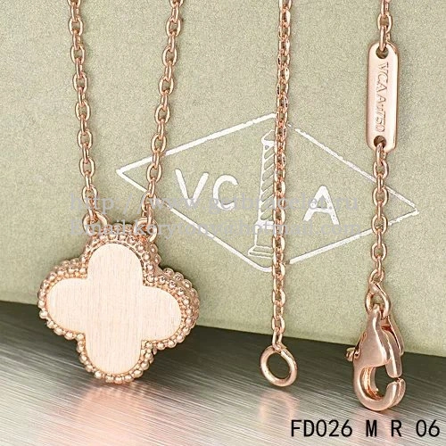 Van Cleef & Arpels Vintage Alhambra Pendant Pink Gold With Malachite Mother Of Pearl Round Diamonds