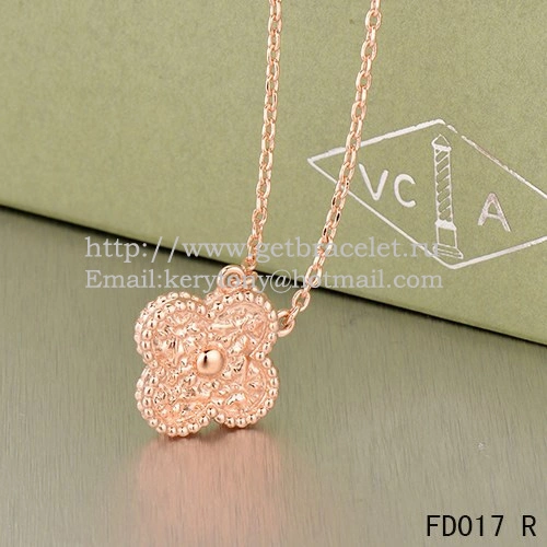 Van Cleef & Arpels Vintage Alhambra Pendant Pink Gold With Round Diamonds