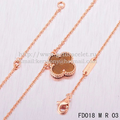 Van Cleef & Arpels Vintage Alhambra Pendant Pink Gold With Tiger’s Eye Mother Of Pearl 15mm