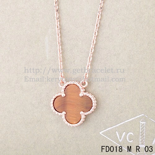 Van Cleef & Arpels Vintage Alhambra Pendant Pink Gold With Tiger’s Eye Mother Of Pearl 15mm