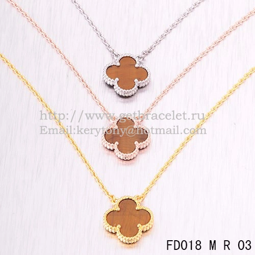 Van Cleef & Arpels Vintage Alhambra Pendant Pink Gold With Tiger’s Eye Mother Of Pearl 15mm