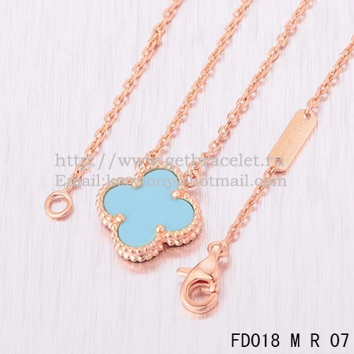 Van Cleef & Arpels Vintage Alhambra Pendant Pink Gold With Turquoise Mother Of Pearl 15mm