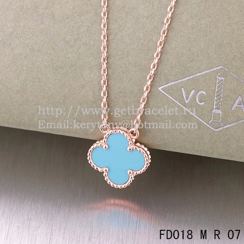 Van Cleef & Arpels Vintage Alhambra Pendant Pink Gold With Turquoise Mother Of Pearl 15mm