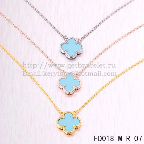 Van Cleef & Arpels Vintage Alhambra Pendant Pink Gold With Turquoise Mother Of Pearl 15mm