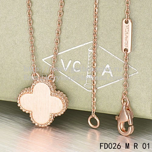 Van Cleef & Arpels Vintage Alhambra Pendant Pink Gold With White Mother Of Pearl Round Diamonds