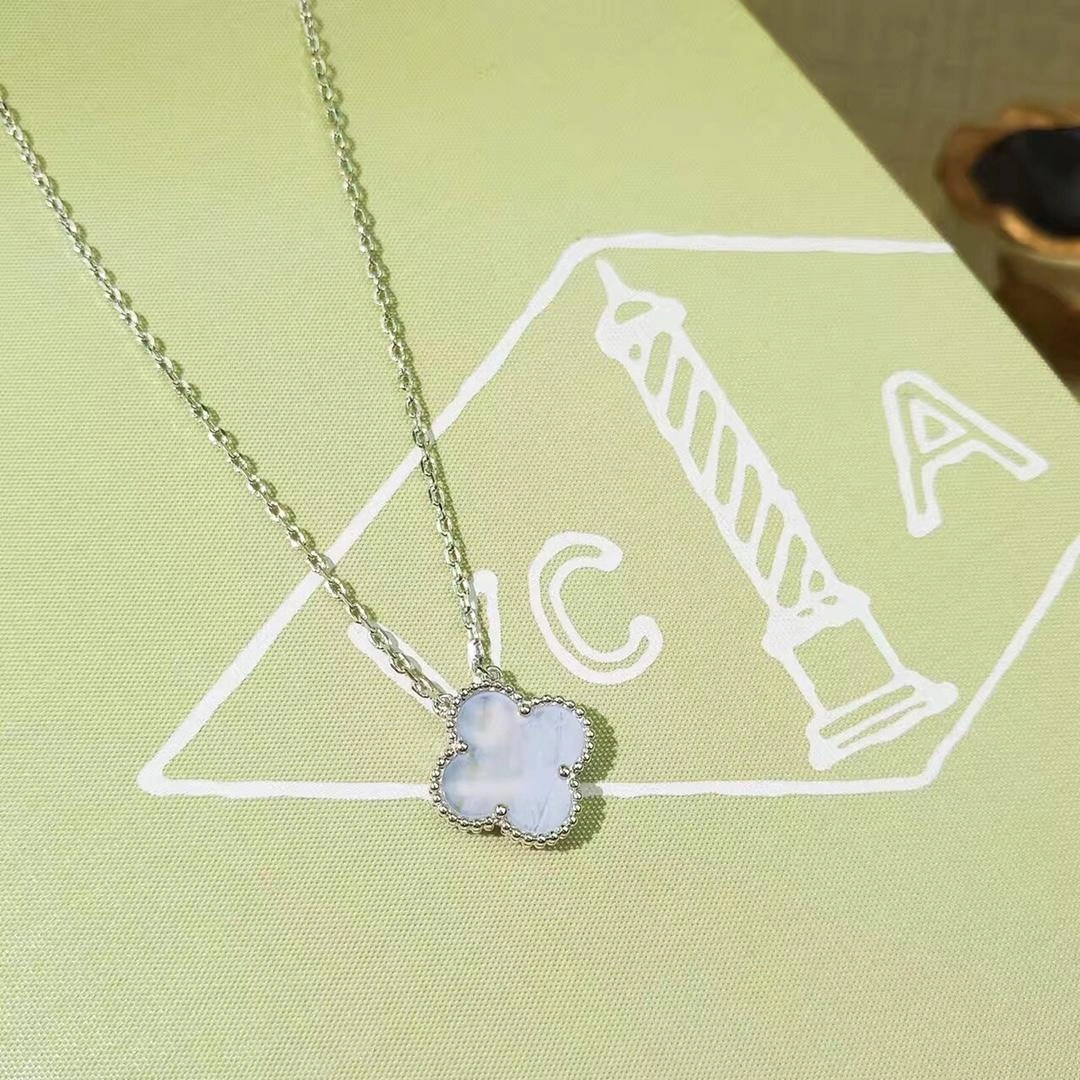 Van Cleef & Arpels Vintage Alhambra Pendant White Gold Chalcedony