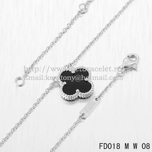 Van Cleef & Arpels Vintage Alhambra Pendant White Gold With Black Agate Mother Of Pearl 15mm