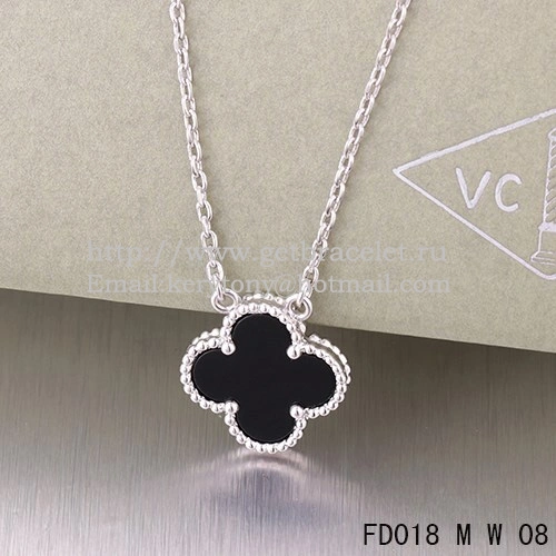 Van Cleef & Arpels Vintage Alhambra Pendant White Gold With Black Agate Mother Of Pearl 15mm