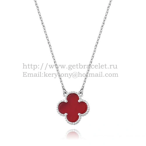 Van Cleef & Arpels Vintage Alhambra Pendant White Gold With Carnelian Mother Of Pearl 15mm