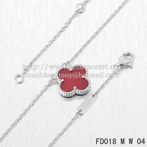 Van Cleef & Arpels Vintage Alhambra Pendant White Gold With Carnelian Mother Of Pearl 15mm