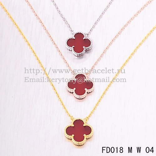 Van Cleef & Arpels Vintage Alhambra Pendant White Gold With Carnelian Mother Of Pearl 15mm