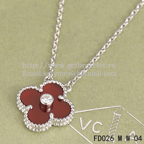 Van Cleef & Arpels Vintage Alhambra Pendant White Gold With Carnelian Mother Of Pearl Round Diamonds