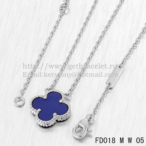 Van Cleef & Arpels Vintage Alhambra Pendant White Gold With Lapis Stone Mother Of Pearl 15mm