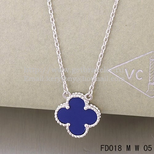 Van Cleef & Arpels Vintage Alhambra Pendant White Gold With Lapis Stone Mother Of Pearl 15mm