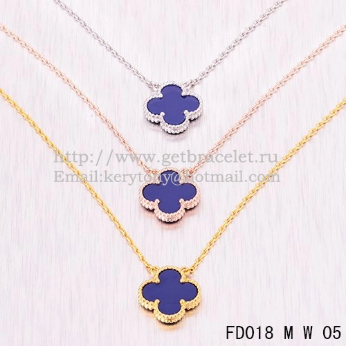 Van Cleef & Arpels Vintage Alhambra Pendant White Gold With Lapis Stone Mother Of Pearl 15mm