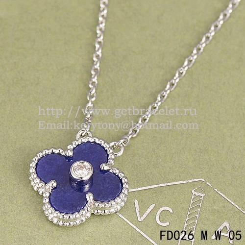 Van Cleef & Arpels Vintage Alhambra Pendant White Gold With Lapis Stone Mother Of Pearl Round Diamonds