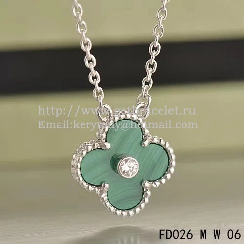 Van Cleef & Arpels Vintage Alhambra Pendant White Gold With Malachite Mother Of Pearl Round Diamonds