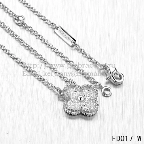 Van Cleef & Arpels Vintage Alhambra Pendant White Gold With Round Diamonds