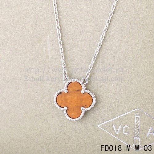 Van Cleef & Arpels Vintage Alhambra Pendant White Gold With Tiger’s Eye Mother Of Pearl 15mm