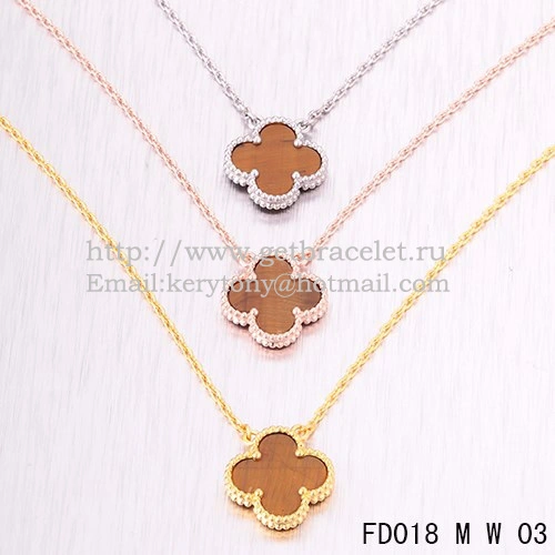 Van Cleef & Arpels Vintage Alhambra Pendant White Gold With Tiger’s Eye Mother Of Pearl 15mm