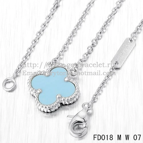 Van Cleef & Arpels Vintage Alhambra Pendant White Gold With Turquoise Mother Of Pearl 15mm