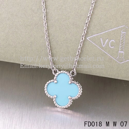 Van Cleef & Arpels Vintage Alhambra Pendant White Gold With Turquoise Mother Of Pearl 15mm