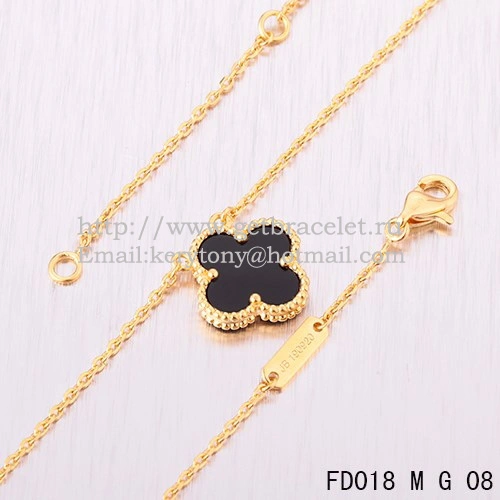 Van Cleef & Arpels Vintage Alhambra Pendant Yellow Gold With Black Agate Mother Of Pearl 15mm