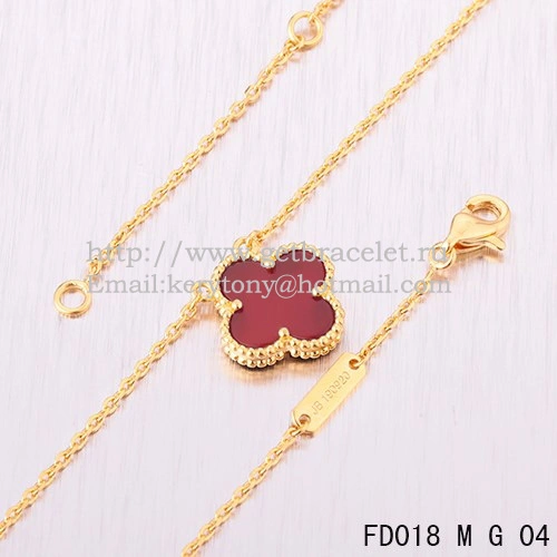 Van Cleef & Arpels Vintage Alhambra Pendant Yellow Gold With Carnelian Mother Of Pearl 15mm