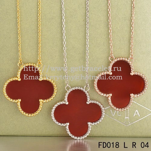 Van Cleef & Arpels Vintage Alhambra Pendant Yellow Gold With Carnelian Mother Of Pearl 15mm