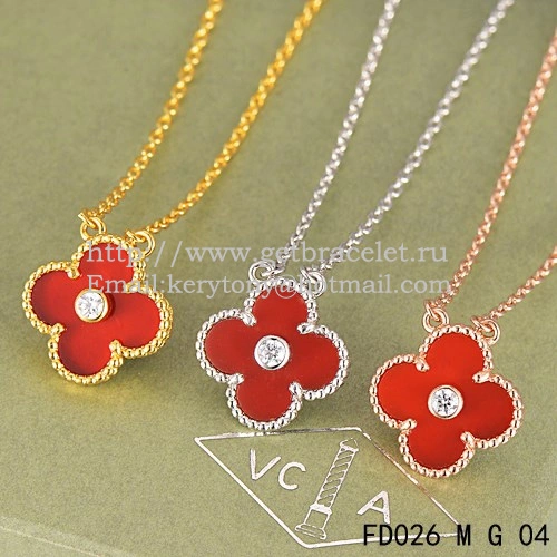 Van Cleef & Arpels Vintage Alhambra Pendant Yellow Gold With Carnelian Mother Of Pearl Round Diamonds