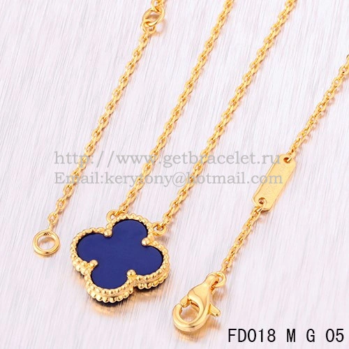 Van Cleef & Arpels Vintage Alhambra Pendant Yellow Gold With Lapis Stone Mother Of Pearl 15mm