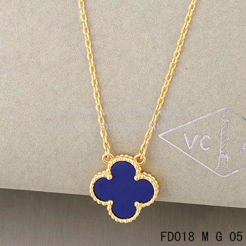 Van Cleef & Arpels Vintage Alhambra Pendant Yellow Gold With Lapis Stone Mother Of Pearl 15mm