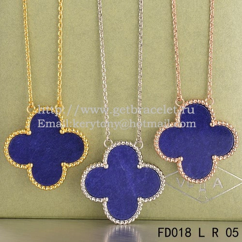 Van Cleef & Arpels Vintage Alhambra Pendant Yellow Gold With Lapis Stone Mother Of Pearl 15mm