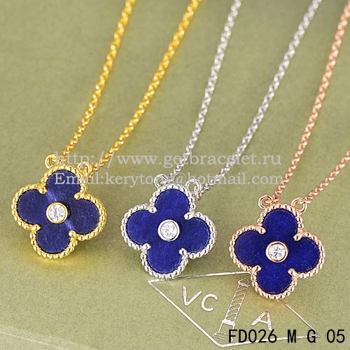 Van Cleef & Arpels Vintage Alhambra Pendant Yellow Gold With Lapis Stone Mother Of Pearl Round Diamonds