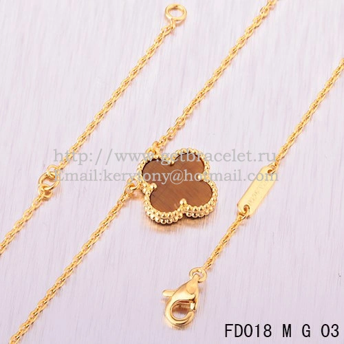 Van Cleef & Arpels Vintage Alhambra Pendant Yellow Gold With Tiger’s Eye Mother Of Pearl 15mm