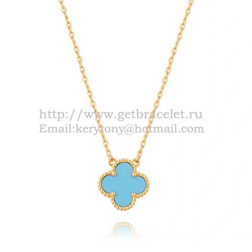 Van Cleef & Arpels Vintage Alhambra Pendant Yellow Gold With Turquoise Mother Of Pearl 15mm