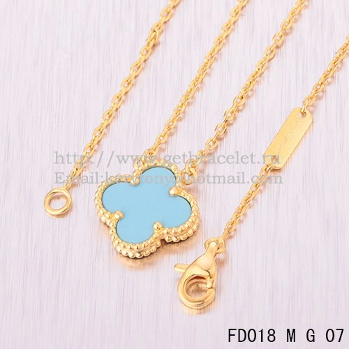 Van Cleef & Arpels Vintage Alhambra Pendant Yellow Gold With Turquoise Mother Of Pearl 15mm