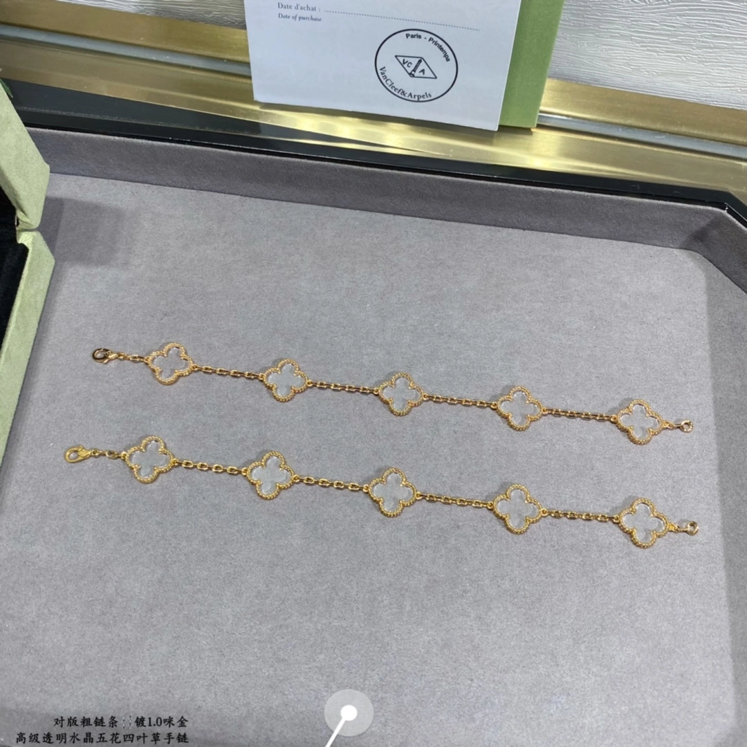 Van Cleef & Arpels Vintage Alhambra Rock Crystal Yellow Gold Rose Gold Bracelet