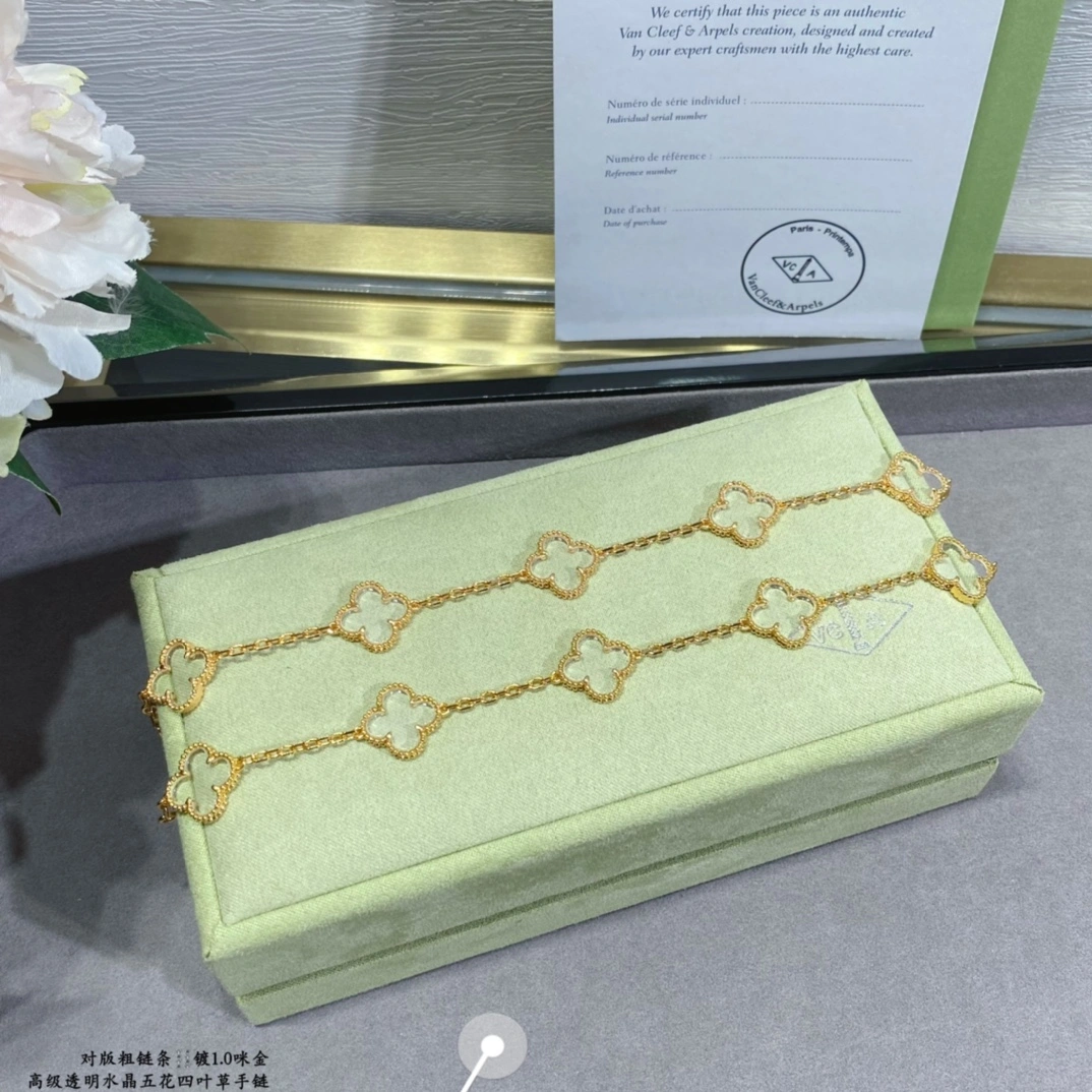 Van Cleef & Arpels Vintage Alhambra Rock Crystal Yellow Gold Rose Gold Bracelet