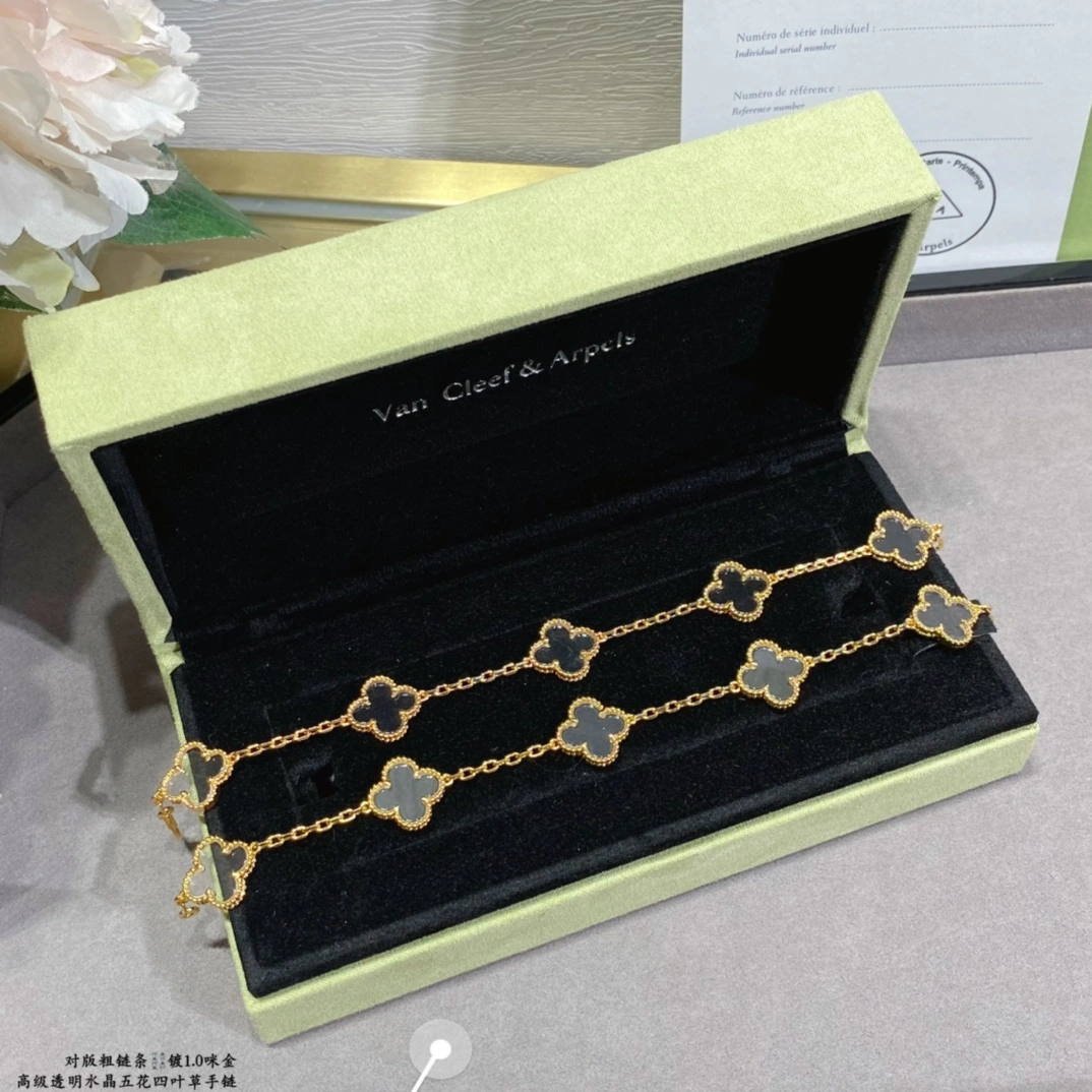 Van Cleef & Arpels Vintage Alhambra Rock Crystal Yellow Gold Rose Gold Bracelet