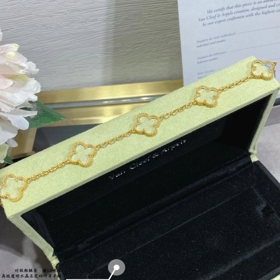 Van Cleef & Arpels Vintage Alhambra Rock Crystal Yellow Gold Rose Gold Bracelet