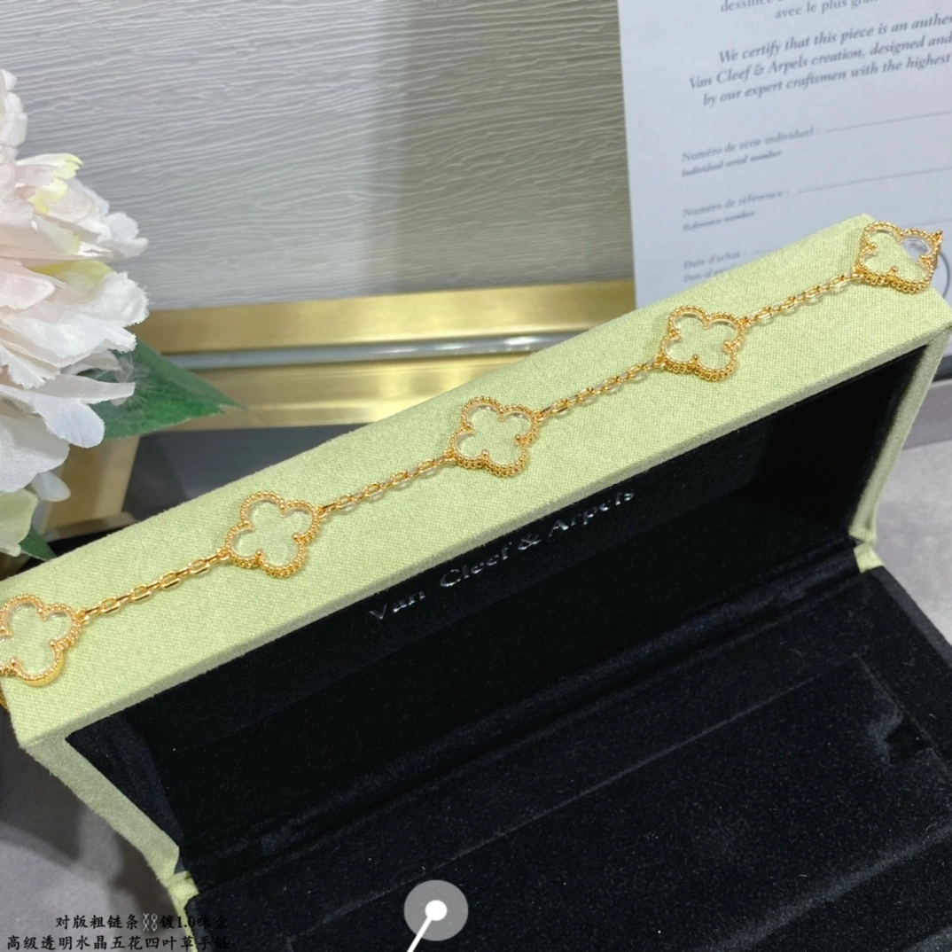 Van Cleef & Arpels Vintage Alhambra Rock Crystal Yellow Gold Rose Gold Bracelet