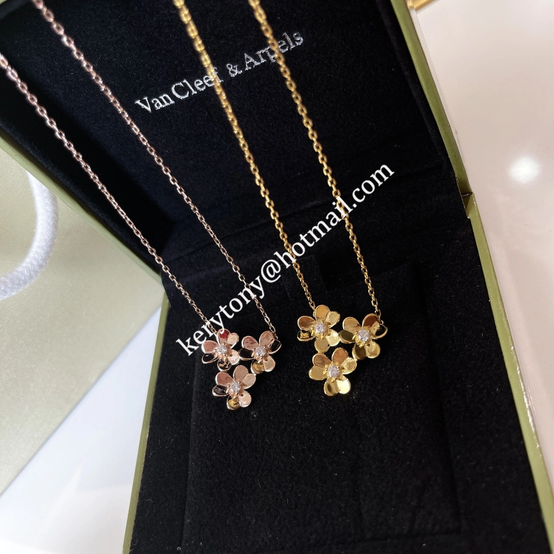 Van Cleef Arpels Frivole Necklace 3 Flowers Yellow Gold White GoldWith Diamond For Women UK Sale Online