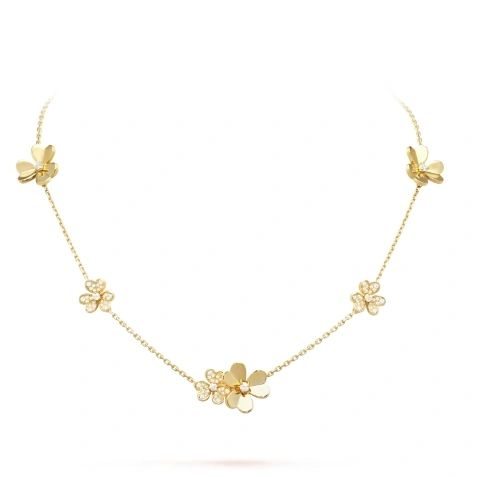Van Cleef Arpels Frivole Necklace 9 Flowers with Diamonds Yellow Gold White Gold Rose Gold