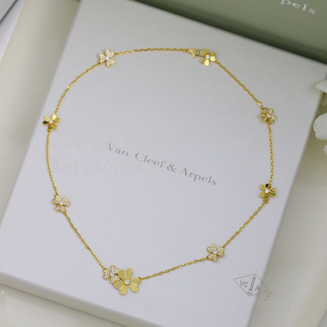 Van Cleef Arpels Frivole Necklace 9 Flowers with Diamonds Yellow Gold White Gold Rose Gold