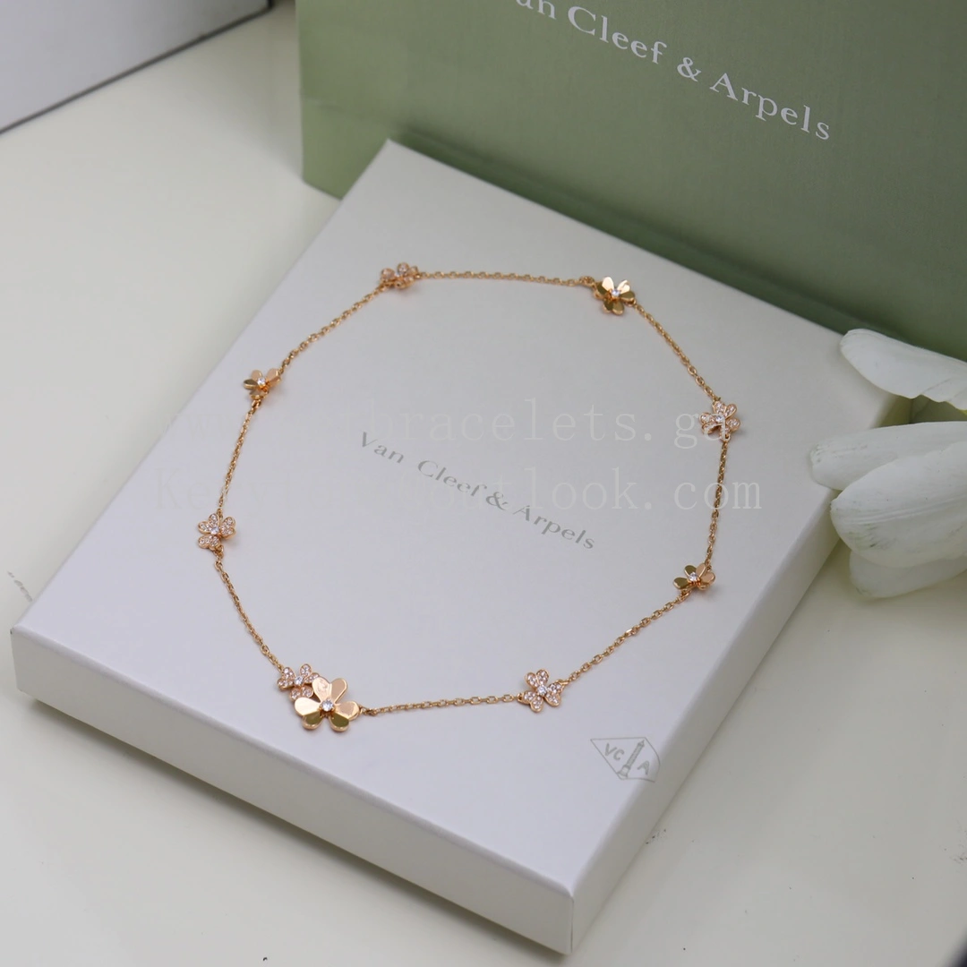 Van Cleef Arpels Frivole Necklace 9 Flowers with Diamonds Yellow Gold White Gold Rose Gold