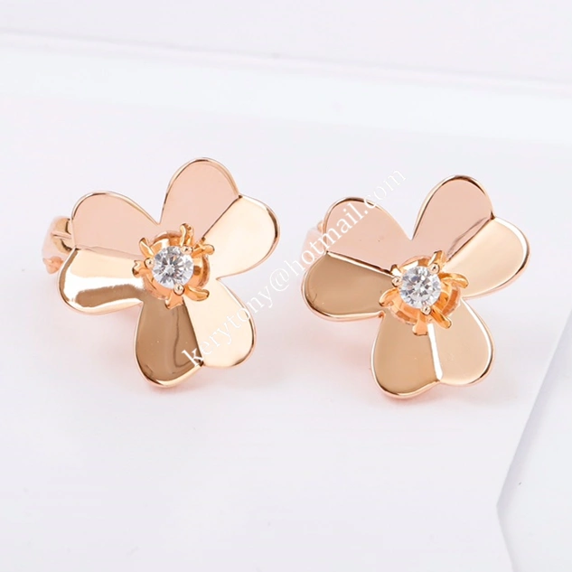 Van Cleef Arpels Frivole Small Earrings Rose Gold Yellow Gold With Diamond